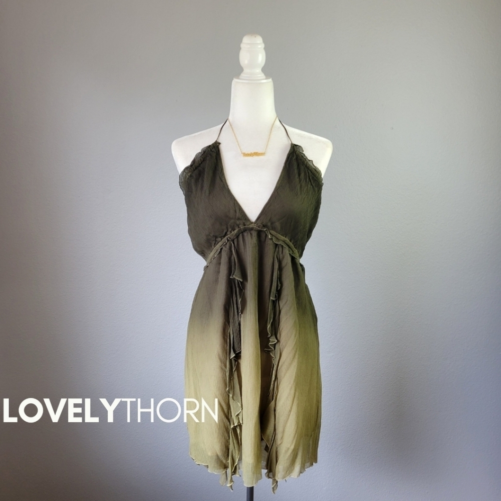 GYPSY 05 // ltd ed flowy viscose olive ombre plunge 2 way peek-a-boo back dress